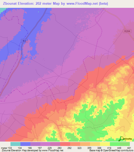 Zbounat,Morocco Elevation Map