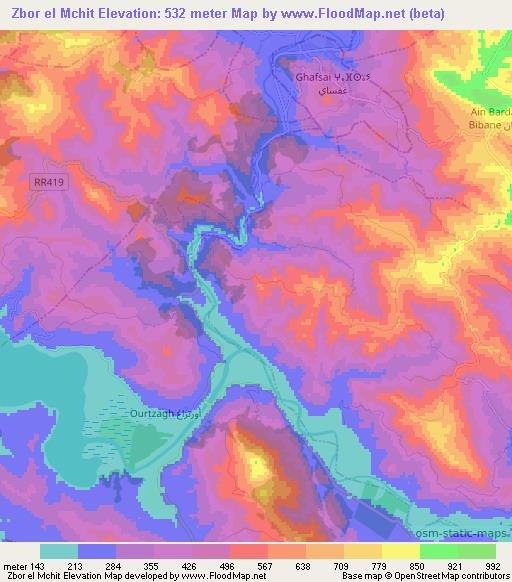 Zbor el Mchit,Morocco Elevation Map