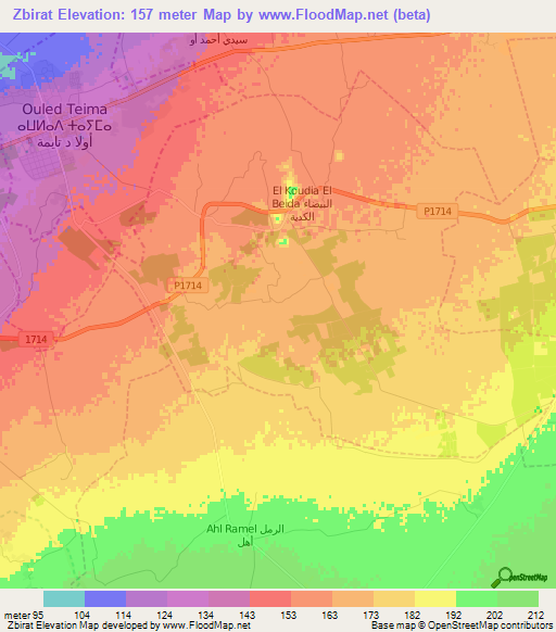 Zbirat,Morocco Elevation Map