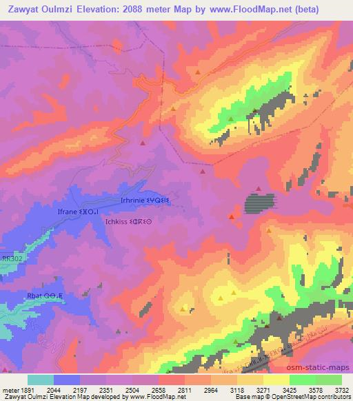 Zawyat Oulmzi,Morocco Elevation Map