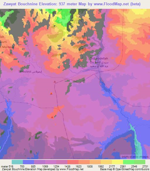 Zawyat Bouchnine,Morocco Elevation Map