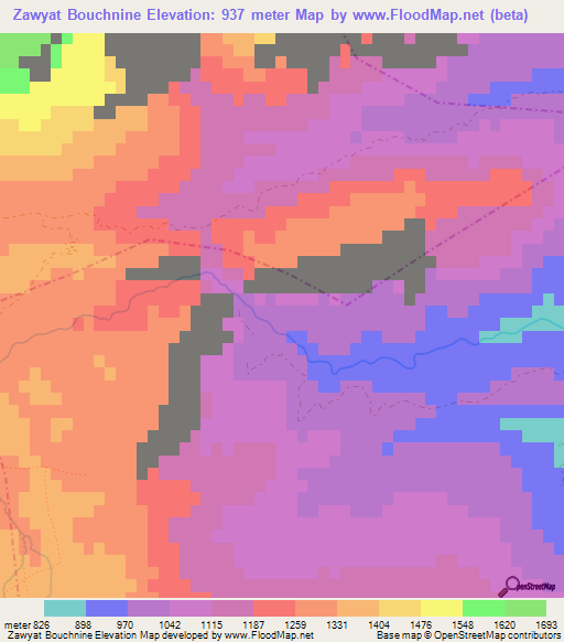 Zawyat Bouchnine,Morocco Elevation Map