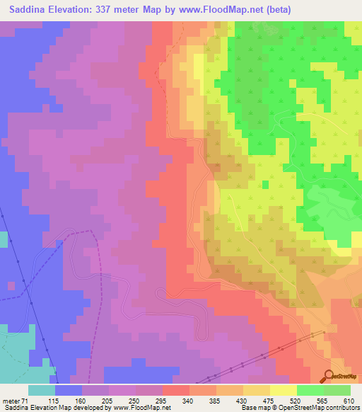 Saddina,Morocco Elevation Map