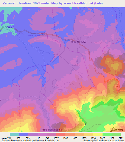 Zarouiet,Morocco Elevation Map