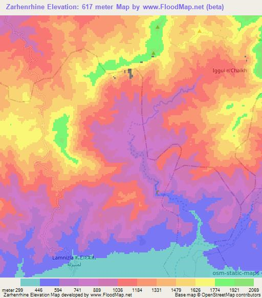 Zarhenrhine,Morocco Elevation Map