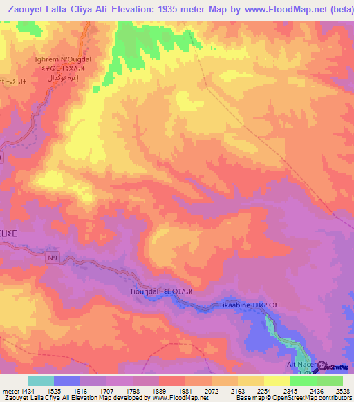 Zaouyet Lalla Cfiya Ali,Morocco Elevation Map