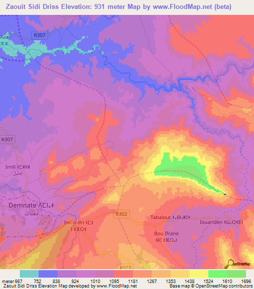 Zaouit Sidi Driss,Morocco Elevation Map