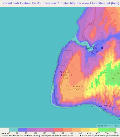 Zaouit Sidi Brahim Ou Ali,Morocco Elevation Map