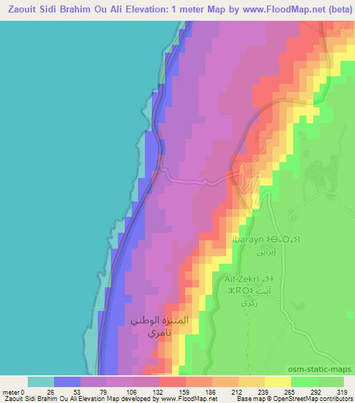 Zaouit Sidi Brahim Ou Ali,Morocco Elevation Map