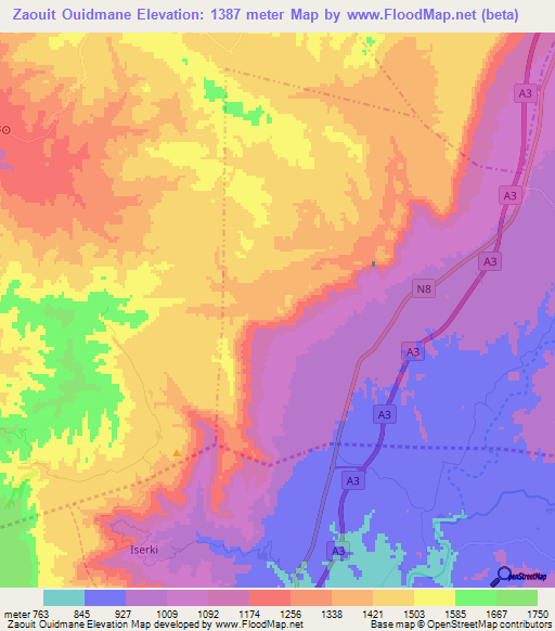 Zaouit Ouidmane,Morocco Elevation Map