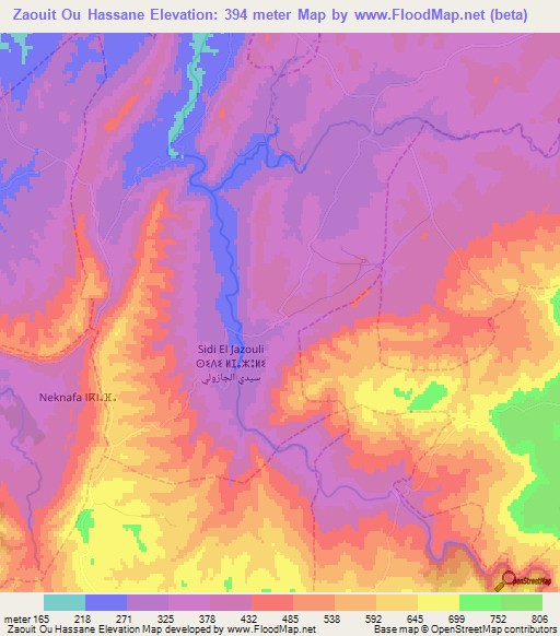 Zaouit Ou Hassane,Morocco Elevation Map