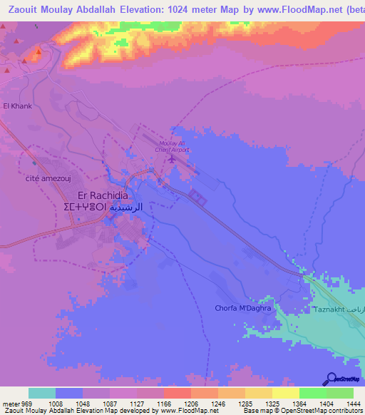 Zaouit Moulay Abdallah,Morocco Elevation Map