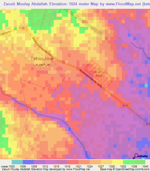 Zaouit Moulay Abdallah,Morocco Elevation Map