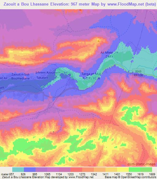 Zaouit a Bou Lhassane,Morocco Elevation Map