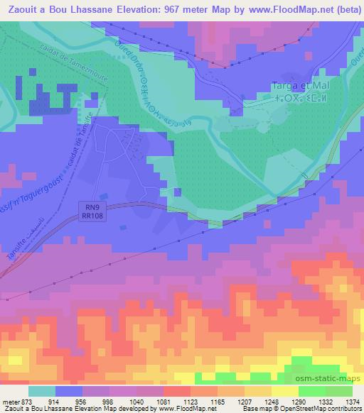 Zaouit a Bou Lhassane,Morocco Elevation Map