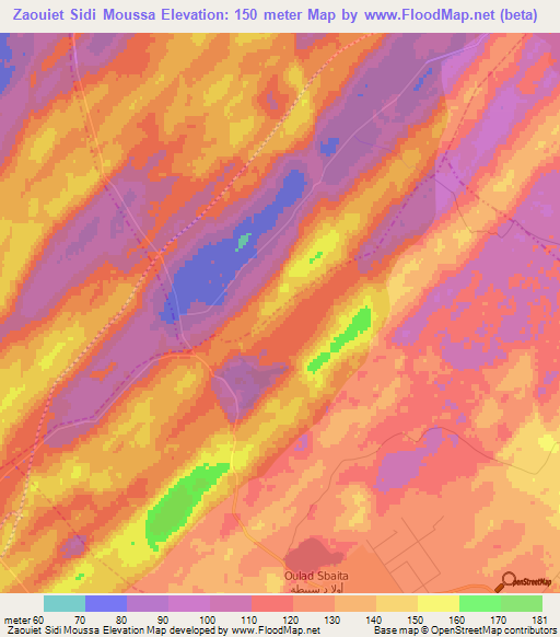 Zaouiet Sidi Moussa,Morocco Elevation Map