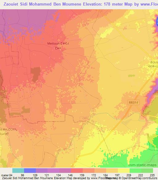 Zaouiet Sidi Mohammed Ben Moumene,Morocco Elevation Map