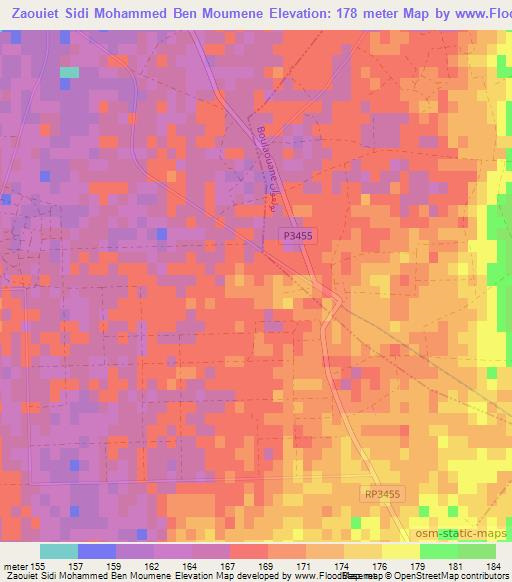 Zaouiet Sidi Mohammed Ben Moumene,Morocco Elevation Map