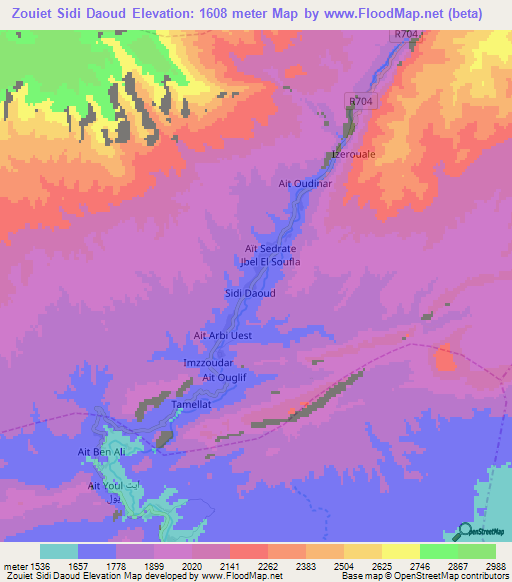 Zouiet Sidi Daoud,Morocco Elevation Map