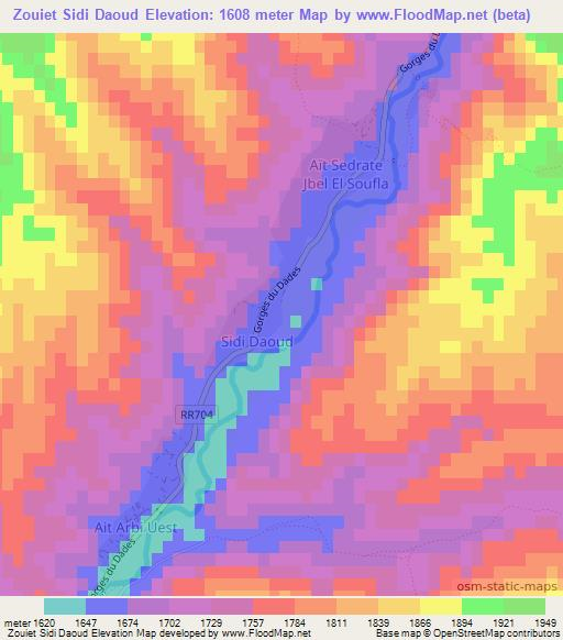 Zouiet Sidi Daoud,Morocco Elevation Map