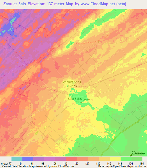 Zaouiet Sais,Morocco Elevation Map