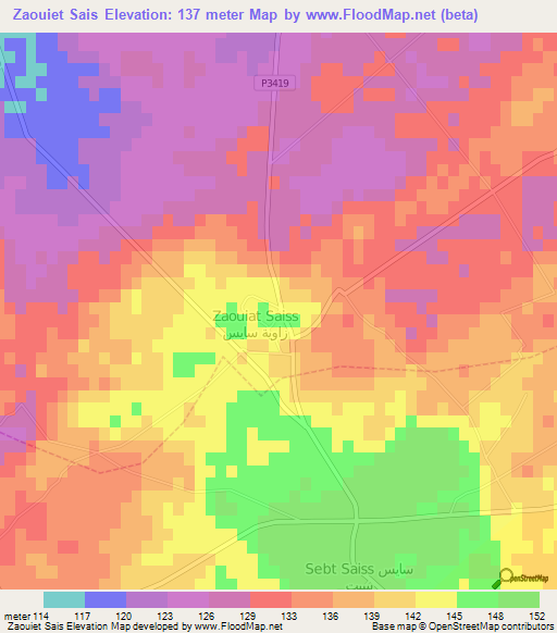 Zaouiet Sais,Morocco Elevation Map