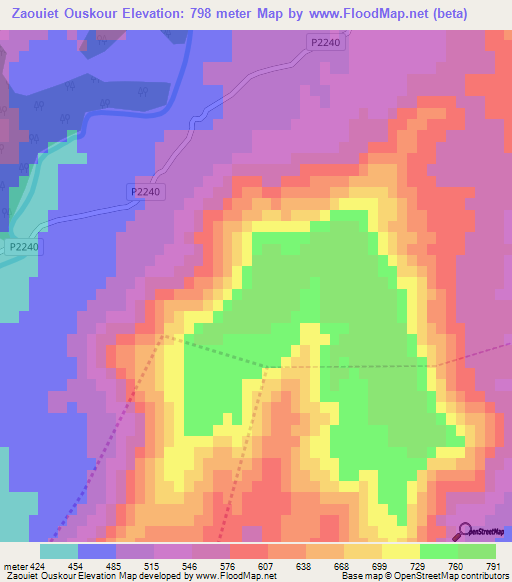 Zaouiet Ouskour,Morocco Elevation Map