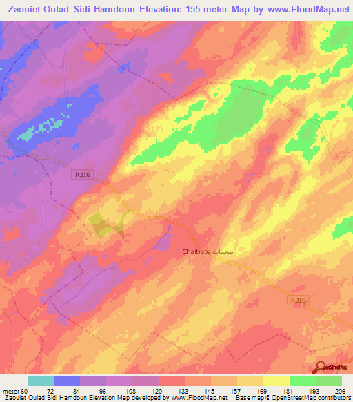 Zaouiet Oulad Sidi Hamdoun,Morocco Elevation Map