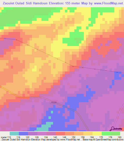 Zaouiet Oulad Sidi Hamdoun,Morocco Elevation Map