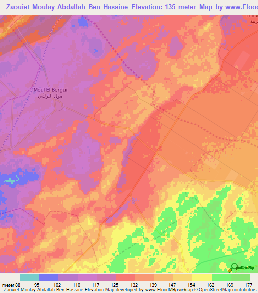 Zaouiet Moulay Abdallah Ben Hassine,Morocco Elevation Map