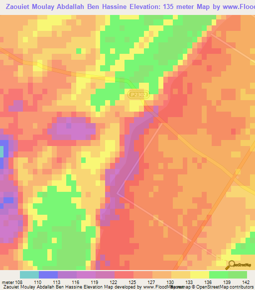 Zaouiet Moulay Abdallah Ben Hassine,Morocco Elevation Map