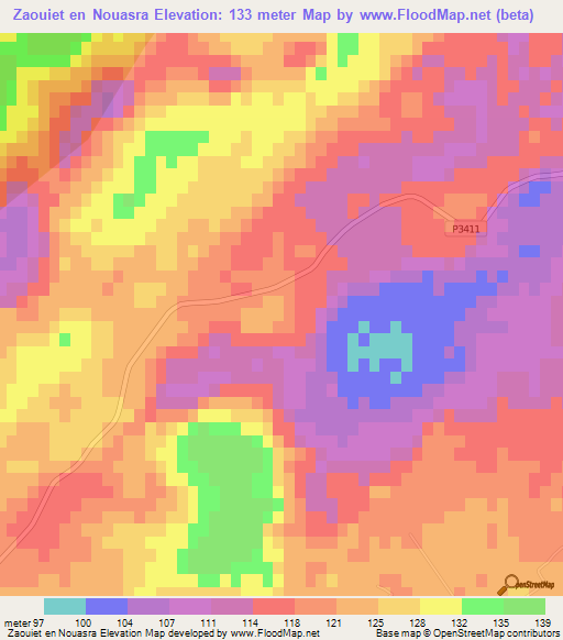 Zaouiet en Nouasra,Morocco Elevation Map