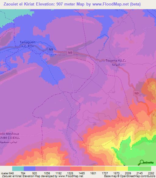 Zaouiet el Kiriat,Morocco Elevation Map