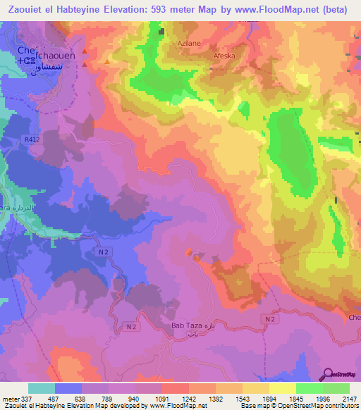 Zaouiet el Habteyine,Morocco Elevation Map