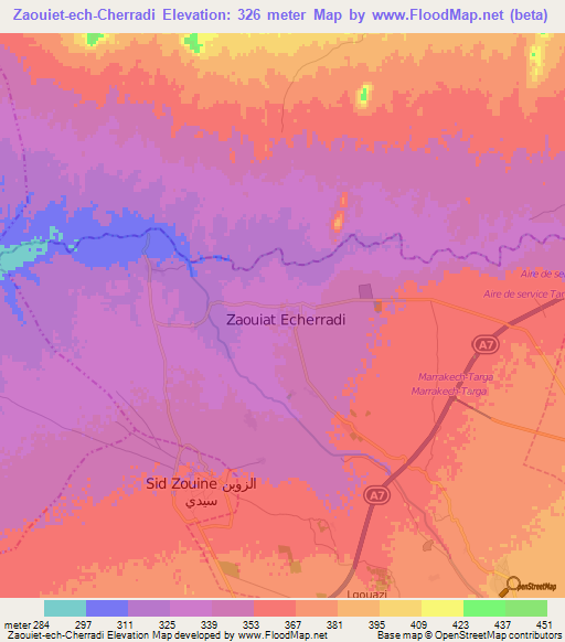 Zaouiet-ech-Cherradi,Morocco Elevation Map