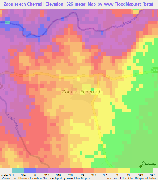 Zaouiet-ech-Cherradi,Morocco Elevation Map