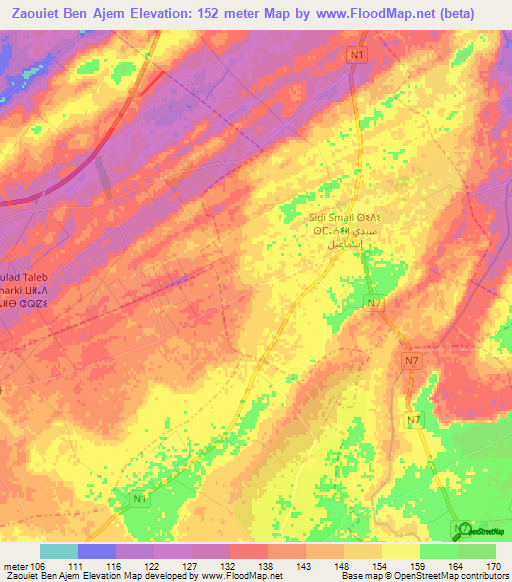 Zaouiet Ben Ajem,Morocco Elevation Map