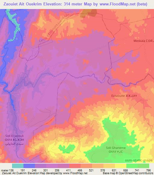 Zaouiet Ait Ouekrim,Morocco Elevation Map