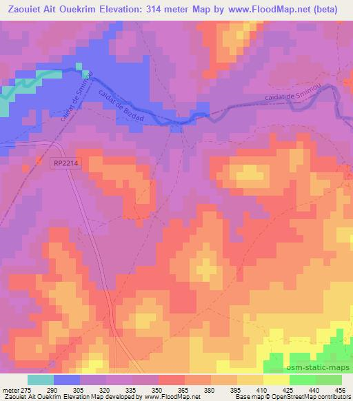 Zaouiet Ait Ouekrim,Morocco Elevation Map