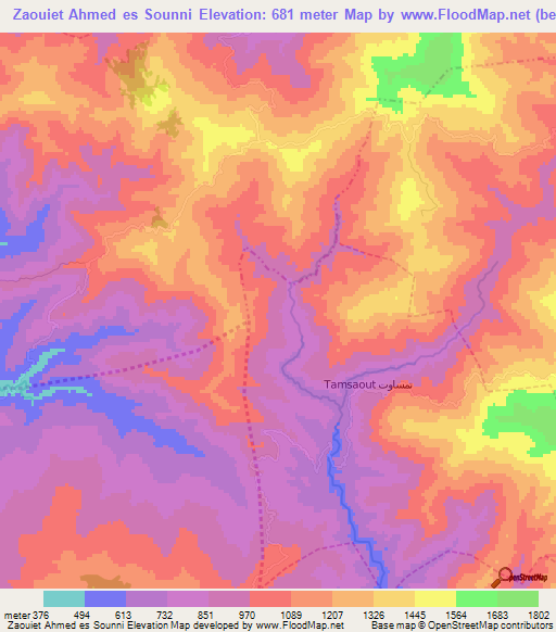 Zaouiet Ahmed es Sounni,Morocco Elevation Map