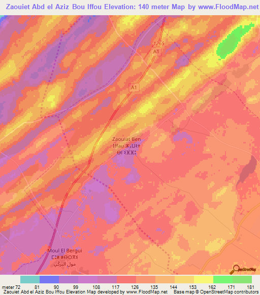 Zaouiet Abd el Aziz Bou Iffou,Morocco Elevation Map