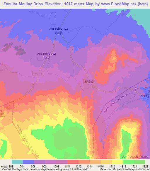 Zaouiat Moulay Driss,Morocco Elevation Map