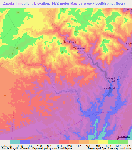 Zaouia Timguilcht,Morocco Elevation Map