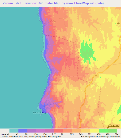 Zaouia Tilelt,Morocco Elevation Map