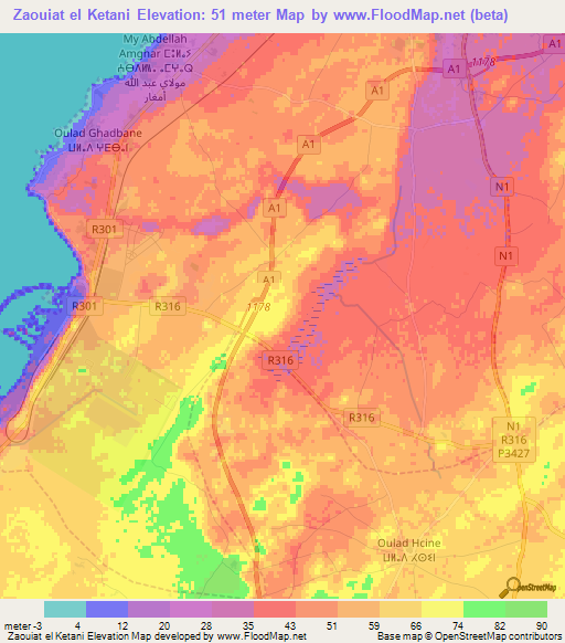 Zaouiat el Ketani,Morocco Elevation Map