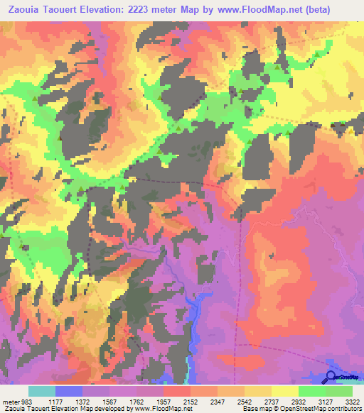 Zaouia Taouert,Morocco Elevation Map