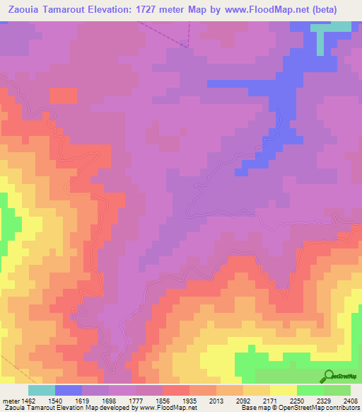 Zaouia Tamarout,Morocco Elevation Map