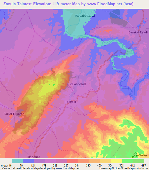 Zaouia Talmest,Morocco Elevation Map