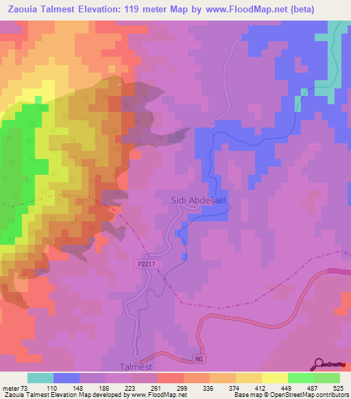 Zaouia Talmest,Morocco Elevation Map