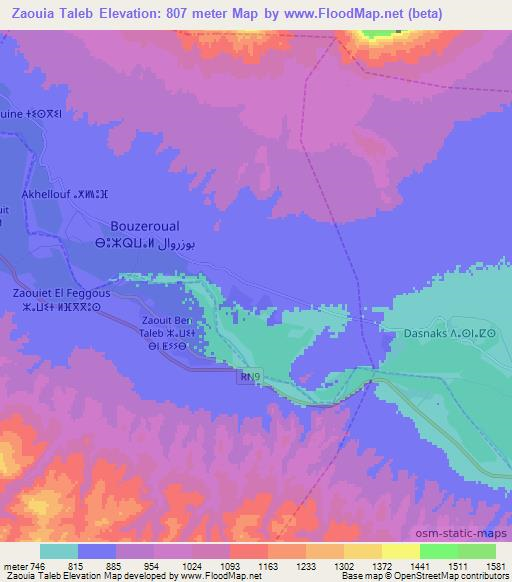 Zaouia Taleb,Morocco Elevation Map